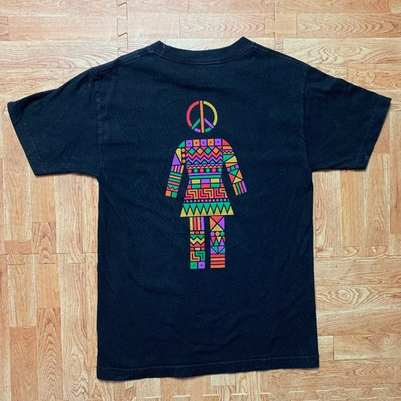 Girl Brand Skateboard Shirt Black Mens Small Peace Sign Dashiki Logo Rare - Picture 1 of 12